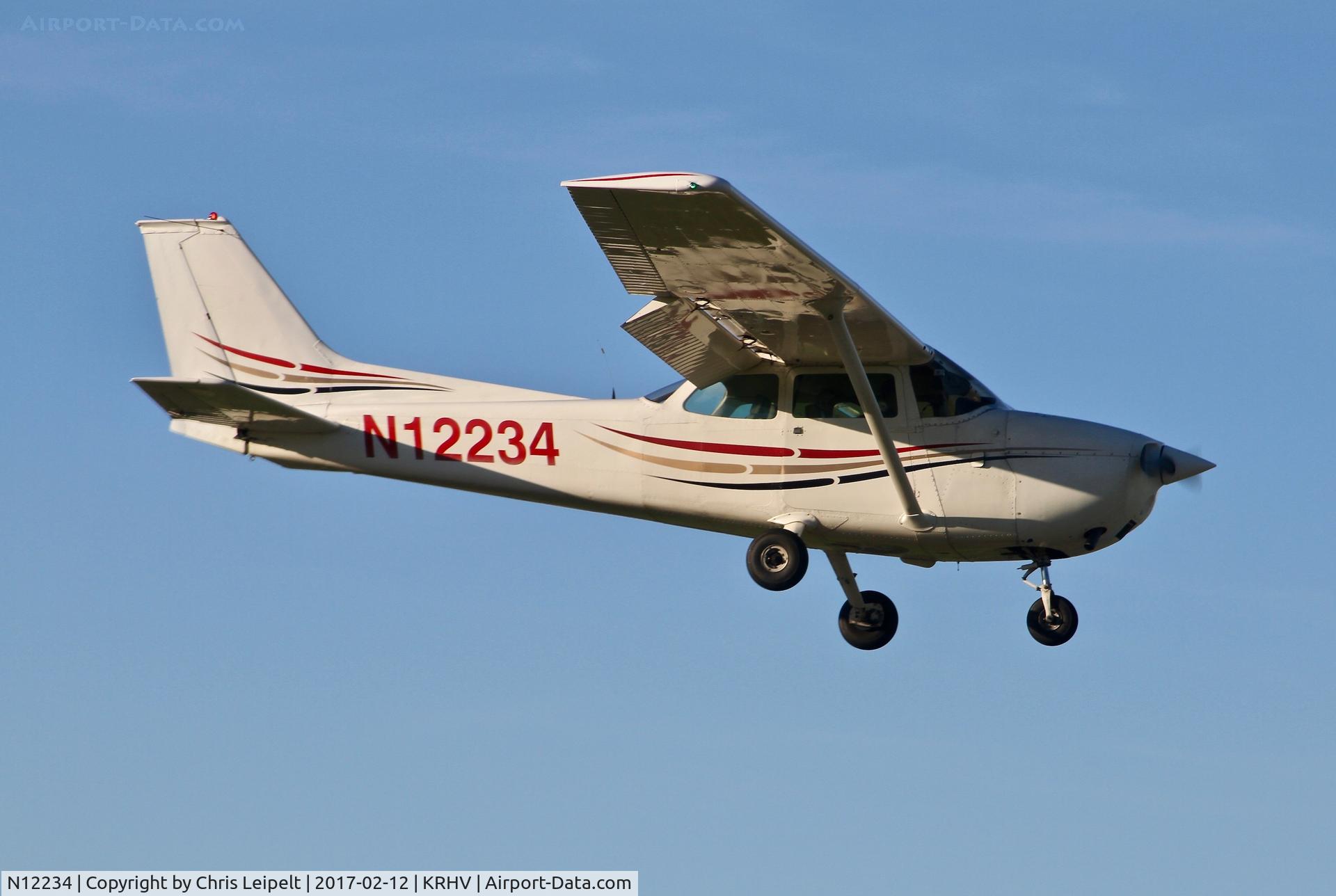 N12234, 1973 Cessna 172M C/N 17261896, Locally-based 1973 Cessna 172M landing 31R at Reid Hillview Airport, San Jose, CA.