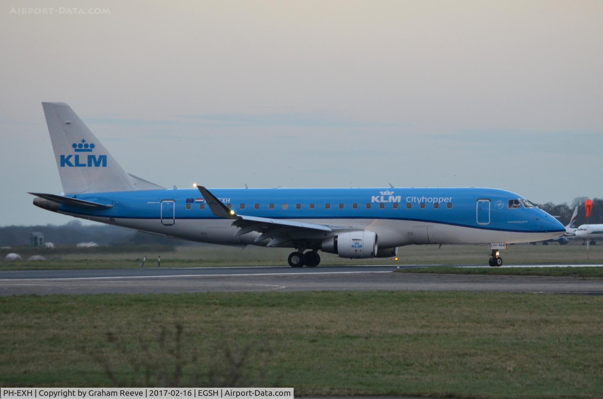 PH-EXH, 2016 Embraer 175STD (ERJ-170-200) C/N 17000564, Just landed at Norwich.