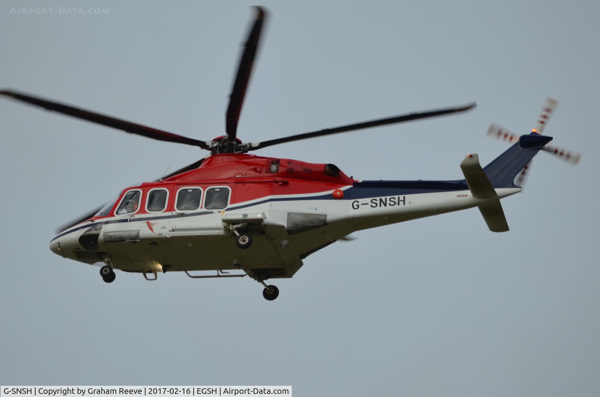 G-SNSH, 2013 AgustaWestland AW-139 C/N 31474, Landing at Norwich.