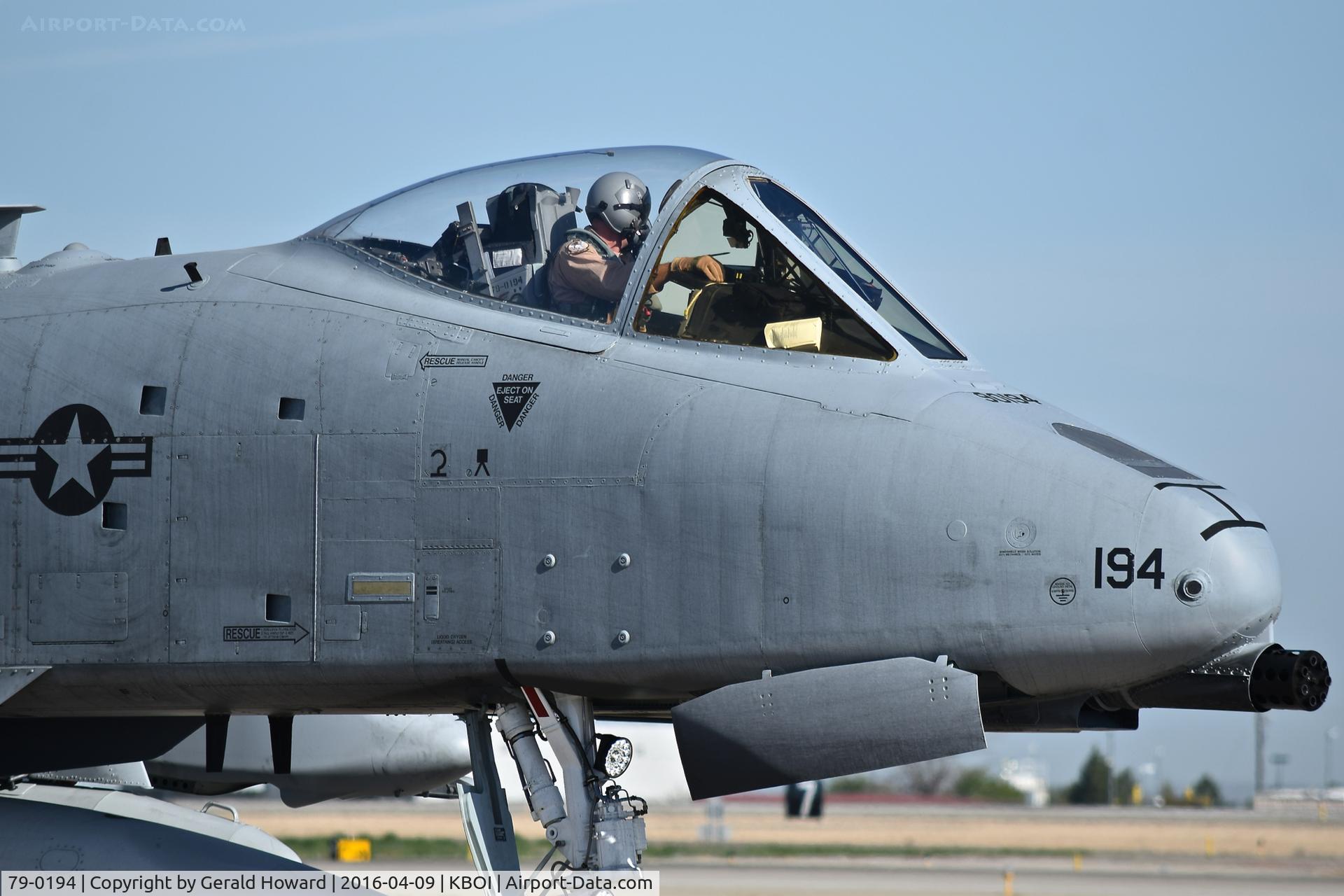 79-0194, 1979 Fairchild Republic A-10C Thunderbolt II C/N A10-0458, On Bravo awaiting clearance for RWY 28L and Middle East deployment. 190th Fighter Sq., 124th Fighter Wing, Idaho ANG.
