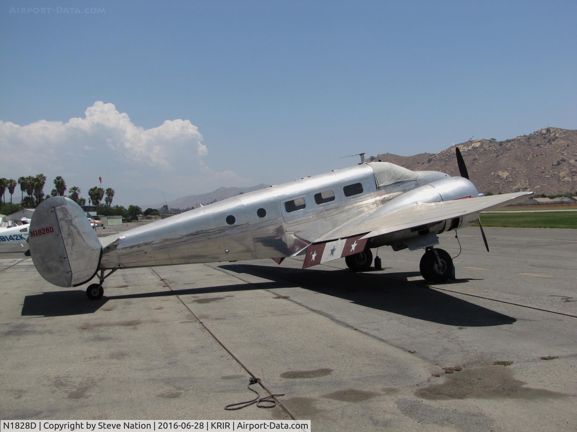 N1828D, 1952 Beech D18S C/N A-837, 1952 Beech D18S on ramp @ iconic Flabob Airport, Riverside, CA (3 stars on wing flap)