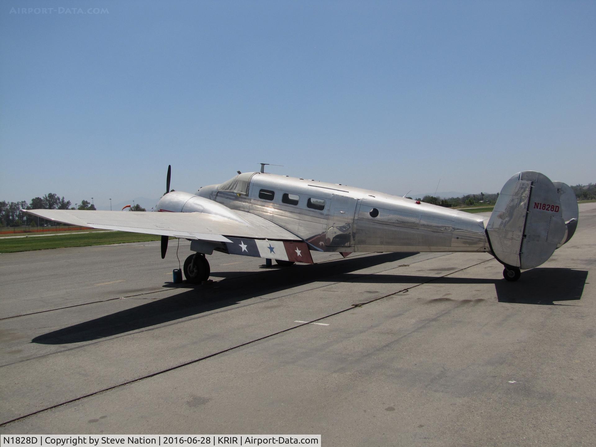 N1828D, 1952 Beech D18S C/N A-837, 1952 Beech D18S on ramp @ iconic Flabob Airport, Riverside, CA (3 stars on wing flap)
