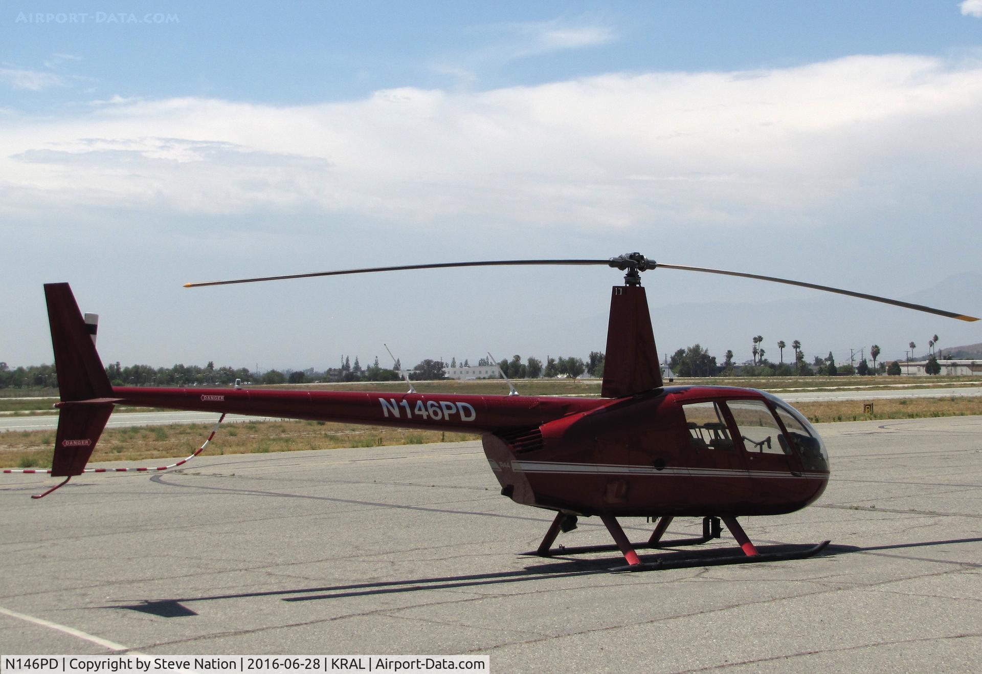 N146PD, 2005 Robinson R44 II C/N 10739, California Aviation Services 2005 Robinson R44 II on a 102F day @ Riverside MAP, CA home base