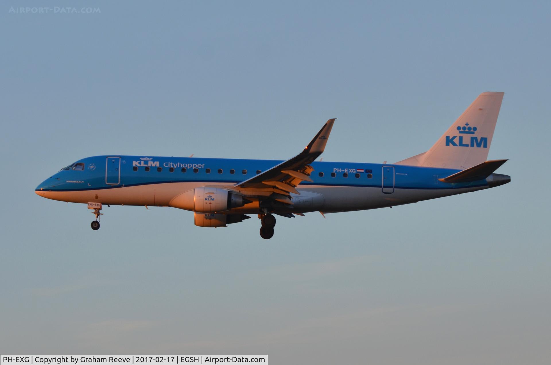 PH-EXG, 2016 Embraer 175STD (ERJ-170-200) C/N 17000546, Landing at Norwich.