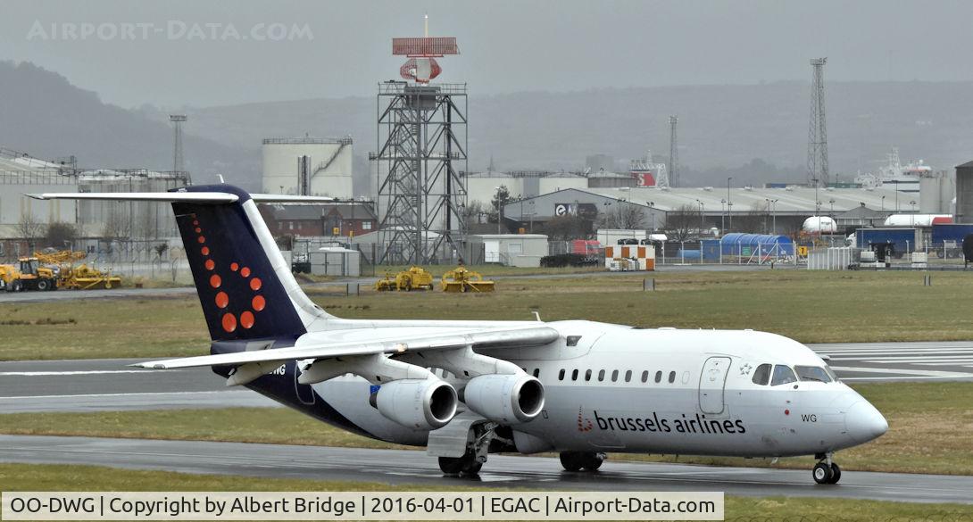 OO-DWG, 1998 British Aerospace Avro 146-RJ100 C/N E3336, Belfast City.  OO-DWG arriving from Antwerp.