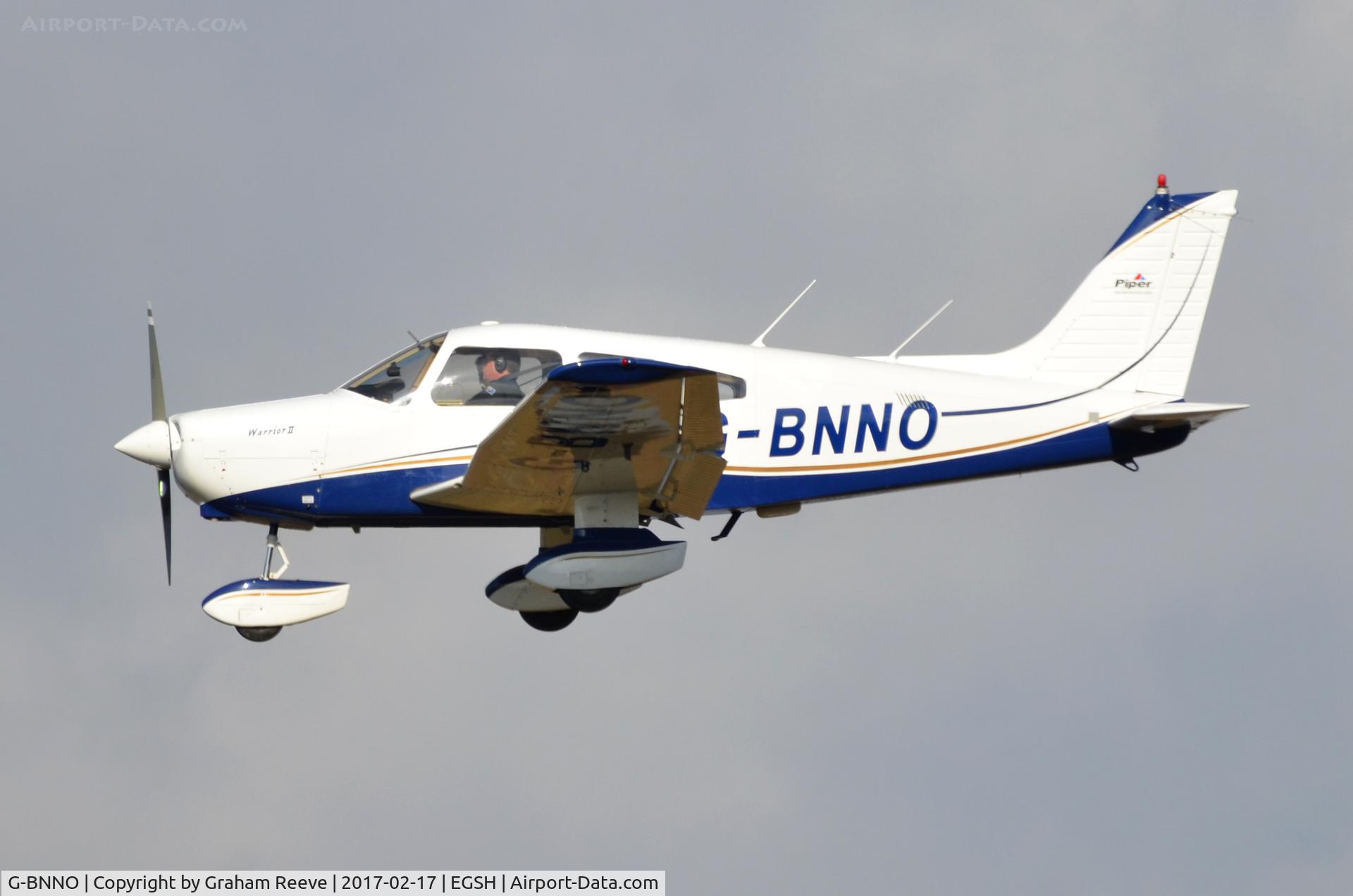 G-BNNO, 1981 Piper PA-28-161 Cherokee Warrior II C/N 28-8116099, Landing at Norwich.