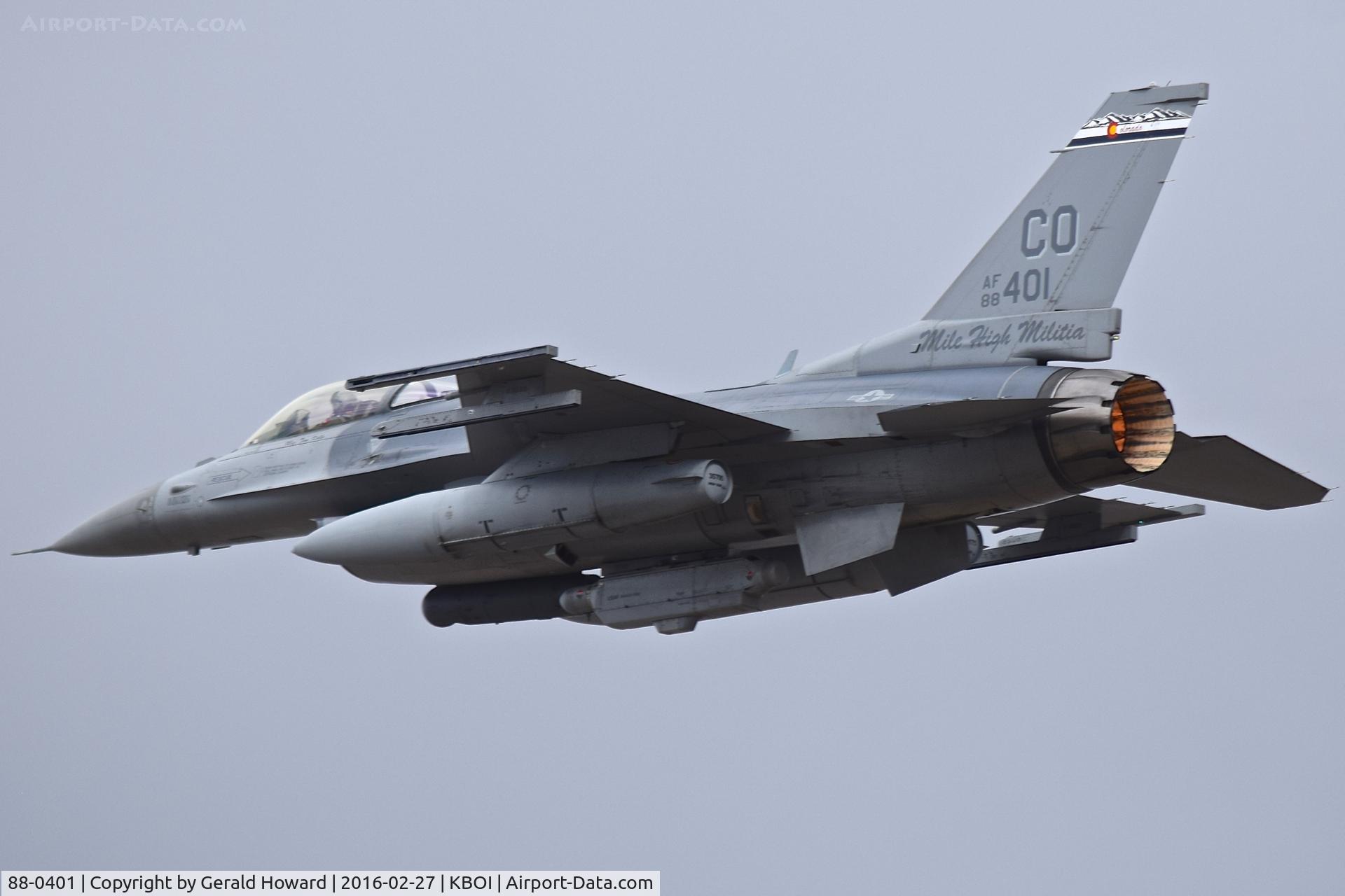 88-0401, 1988 General Dynamics F-16C Fighting Falcon C/N 5C-615, Departing BOI. 120th Fighter Sq.,“Mile High Militia”, 140th Wing,Colorado Air National Guard