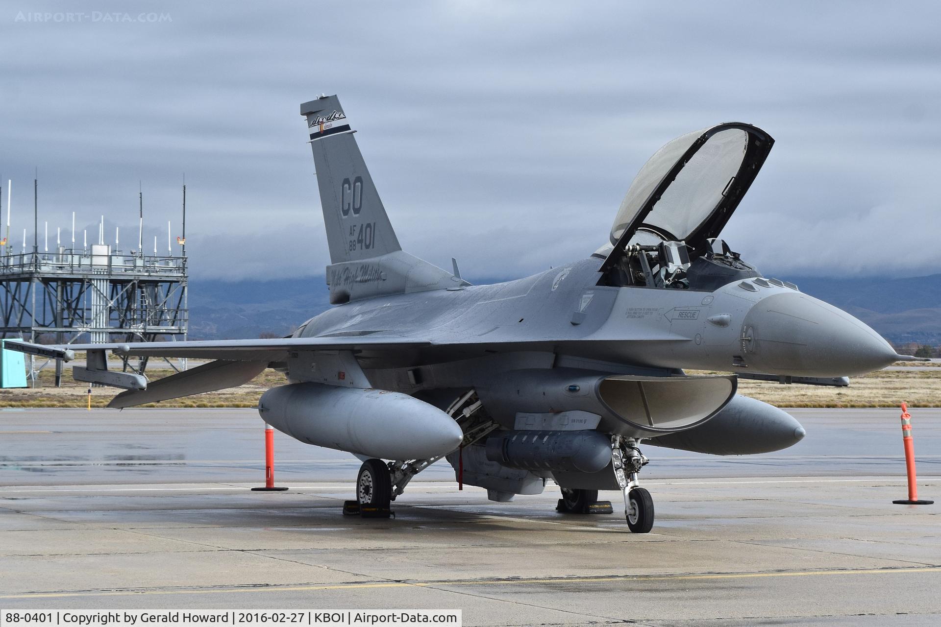 88-0401, 1988 General Dynamics F-16C Fighting Falcon C/N 5C-615, Parked on south GA ramp.  120th Fighter Sq.,“Mile High Militia”, 140th Wing,Colorado Air National Guard