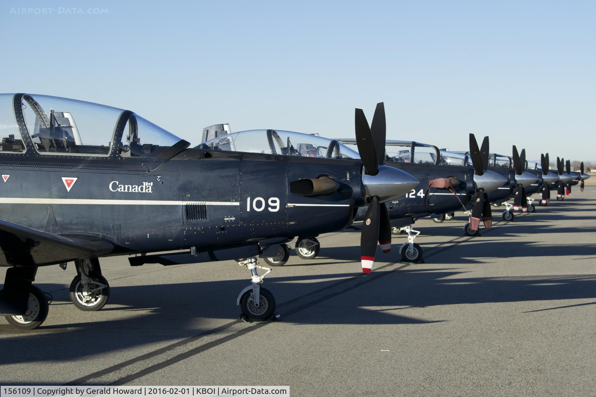 156109, Raytheon CT-156 Harvard II C/N PF-9, Parked on north GA ramp with other members of No.2 CFFTS, Moose Jaw, Saskatchewan, Canada.