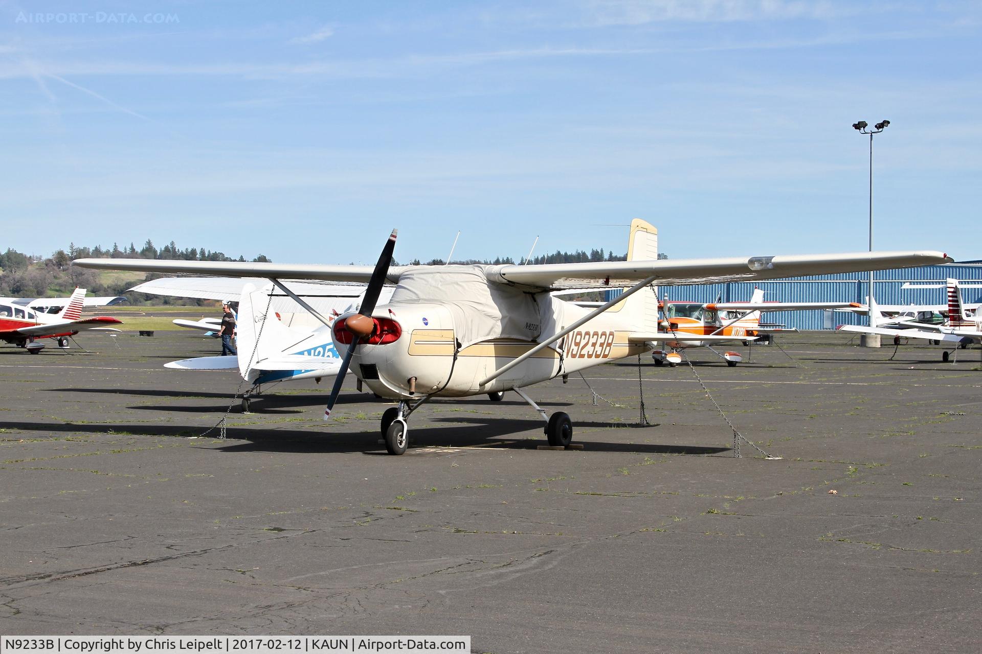 N9233B, 1958 Cessna 175 Skylark C/N 55033, Classic 1958 Cessna 175 from Newcastle parked on the ramp at Auburn Municipal Airport.