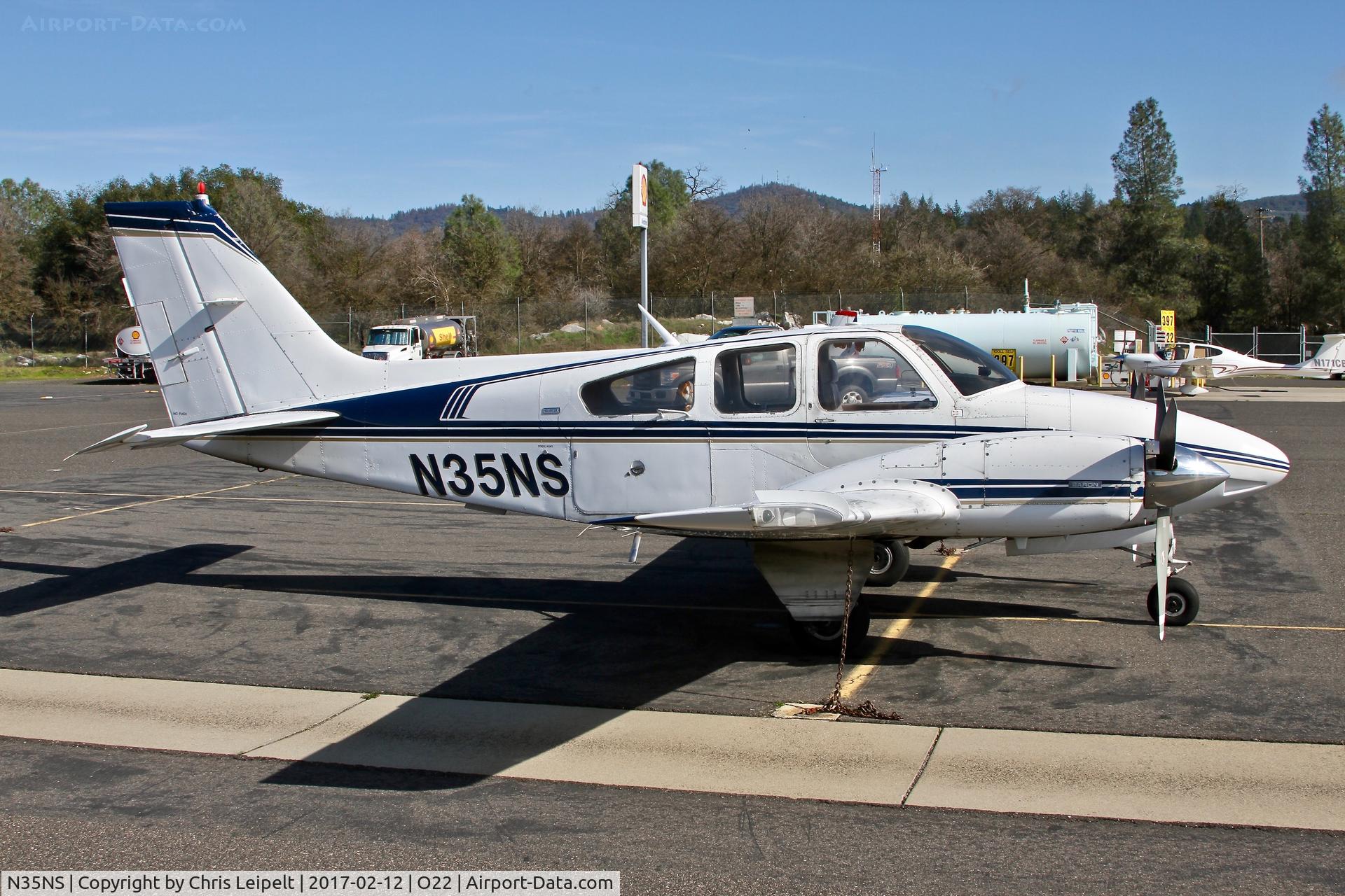 N35NS, 1975 Beech B-55 C/N TC-1827, 1975 Beechcraft Baron 55 visiting at Columbia Airport, California.