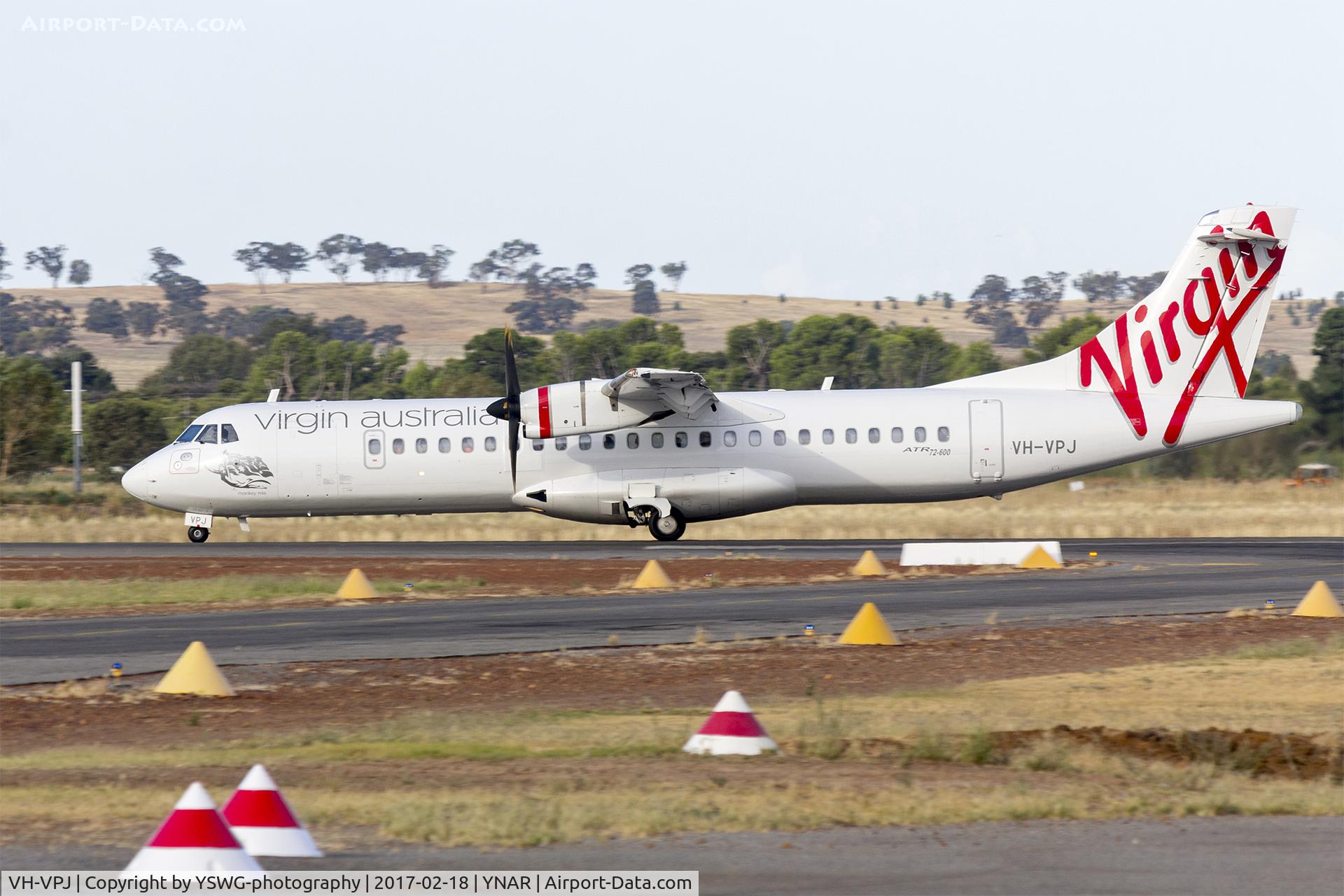 VH-VPJ, 2014 ATR 72-212A C/N 1169, Virgin Australia (VH-VPJ) ATR 72-600 at taking off at Narrandera-Leeton Airport.