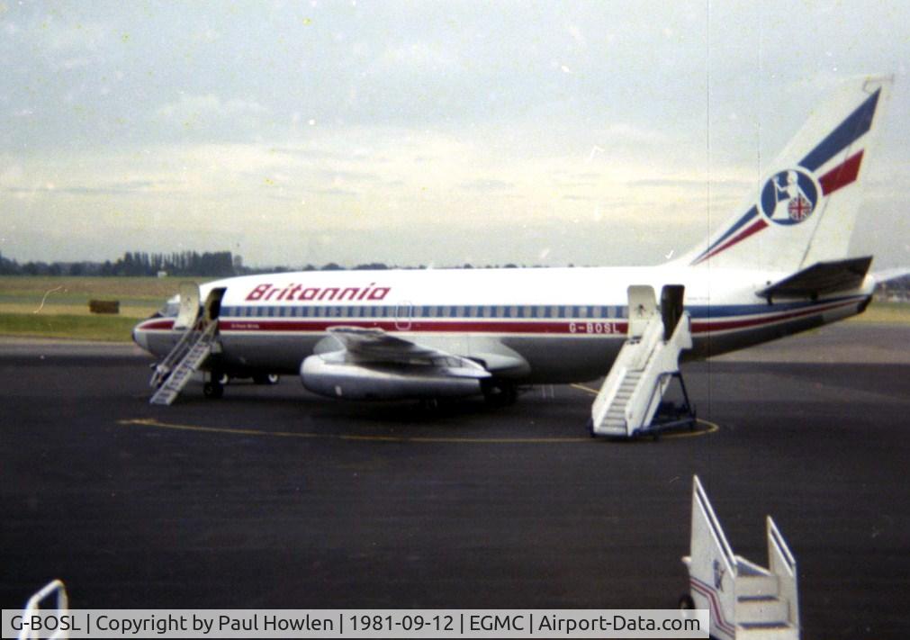G-BOSL, 1980 Boeing 737-2U4 C/N 22161, Boeing 737 G-BOSL at Southend Airport, United Kingdom.
Carrying passengers for inclusive tour holidays.