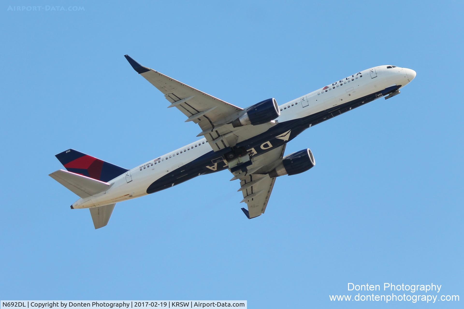 N692DL, 1998 Boeing 757-232 C/N 29724, Delta Flight 1765 (N692DL) departs Southwest Florida International Airport enroute to Hartsfield-Jackson International Airport