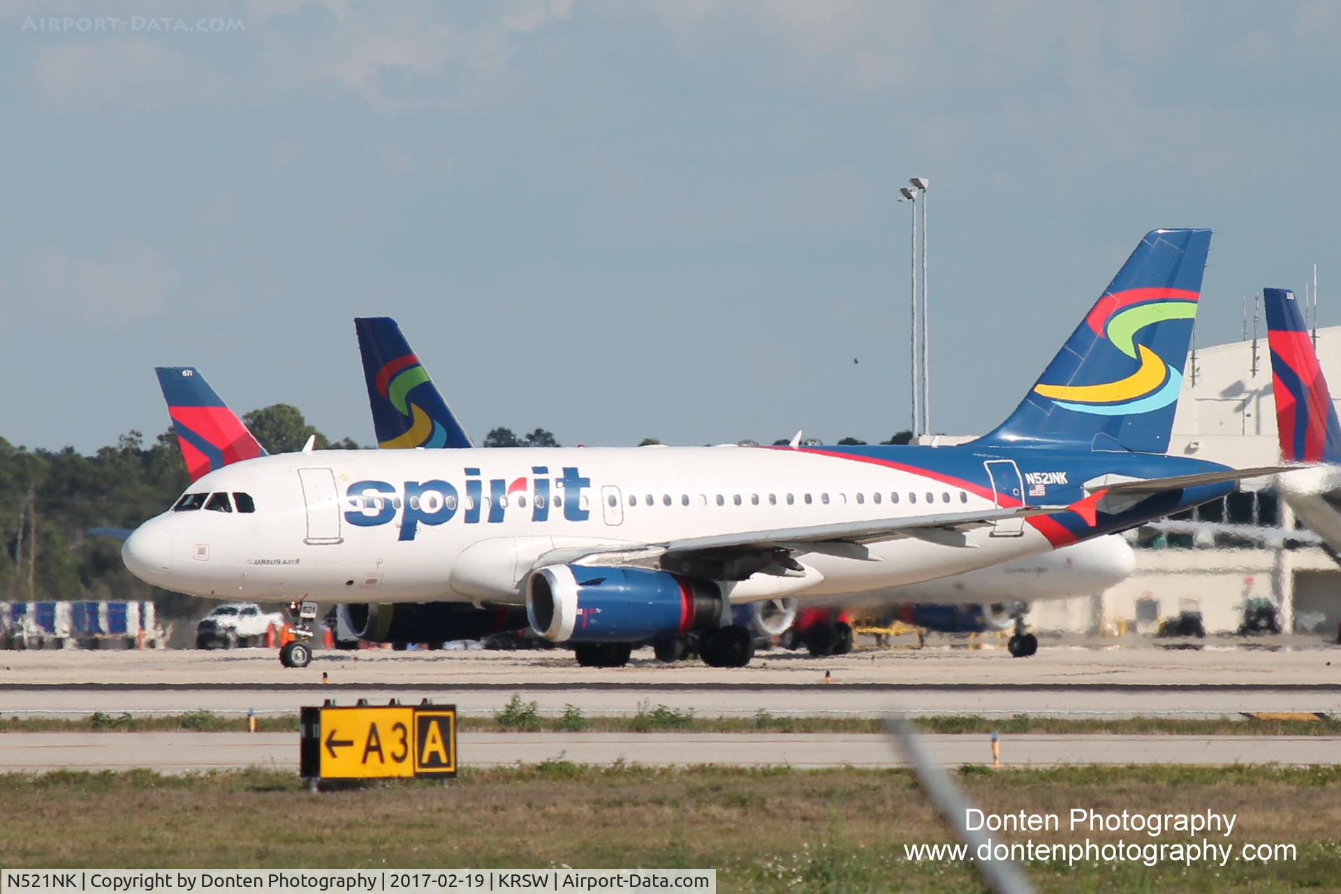 N521NK, 2006 Airbus A319-132 C/N 2797, Spirit Flight 369 (N521NK) taxis at Southwest Florida International Airport prior to flight to Baltimore-Washington International Airport