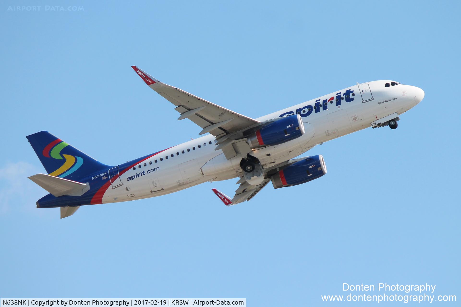N638NK, 2015 Airbus A320-232 C/N 6463, Spirit Flight 318 (N638NK) departs Southwest Florida International Airport enroute to Minneapolis/St Paul International Airport