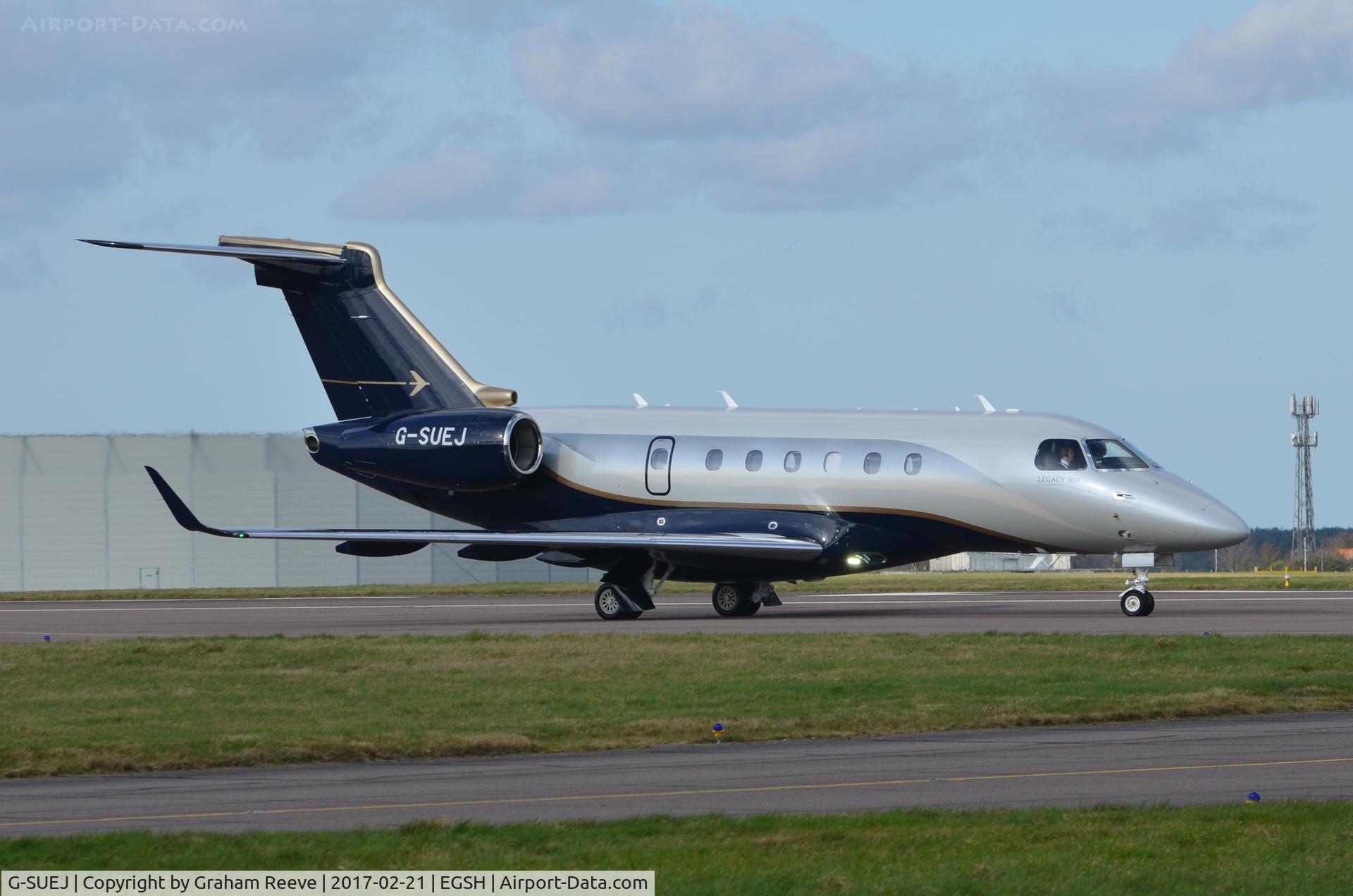 G-SUEJ, 2016 Embraer EMB-550 Legacy 500 C/N 55000042, About to depart from Norwich.