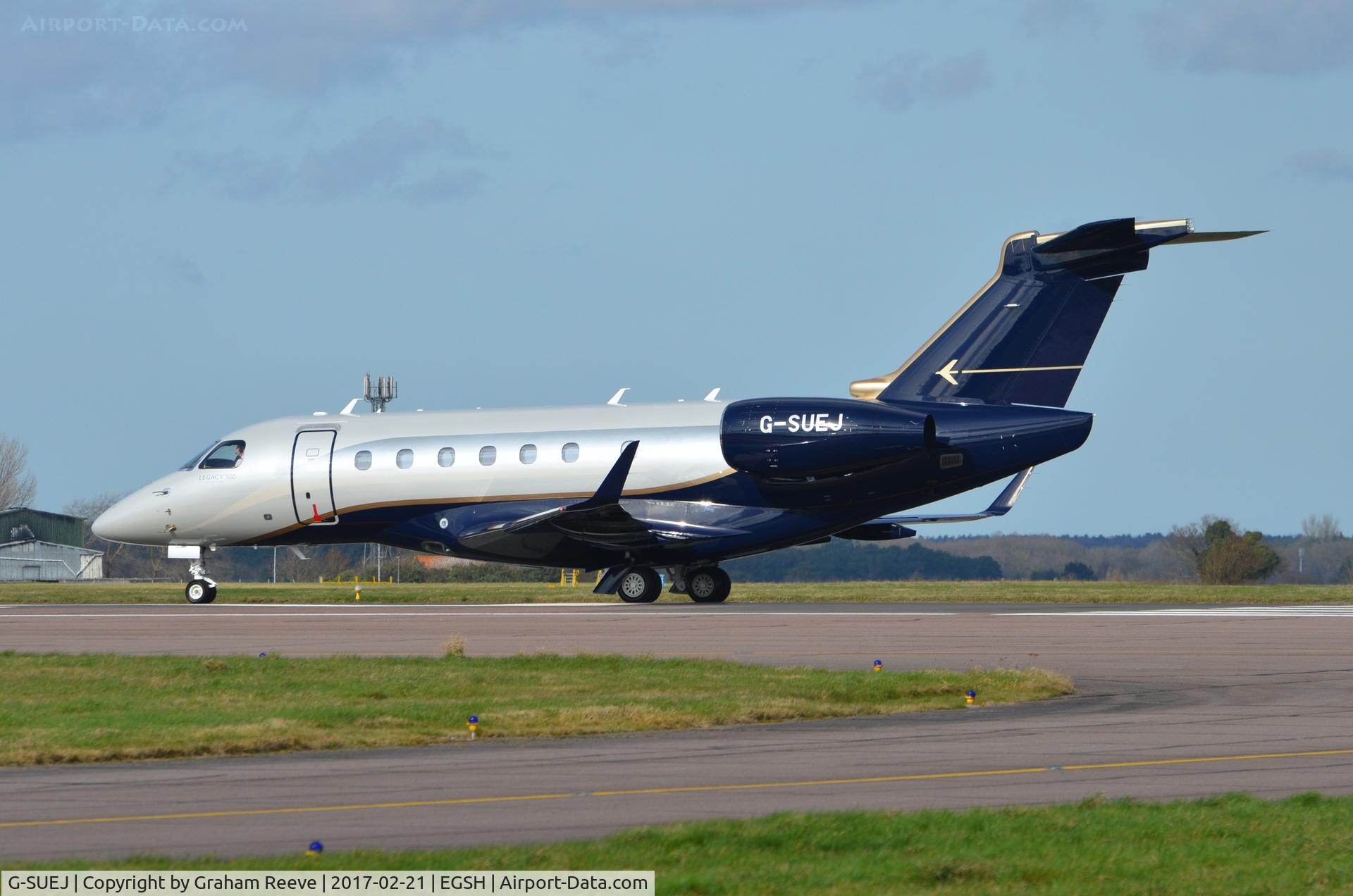 G-SUEJ, 2016 Embraer EMB-550 Legacy 500 C/N 55000042, About to depart from Norwich.