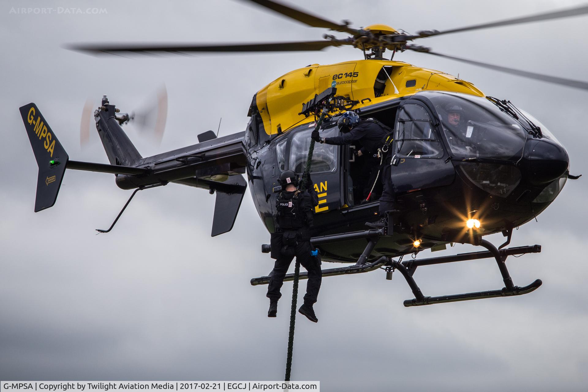 G-MPSA, 2005 Eurocopter-Kawasaki EC-145 (BK-117C-2) C/N 9065, NPAS London seen training at Sherburn-in-Elmet airfield