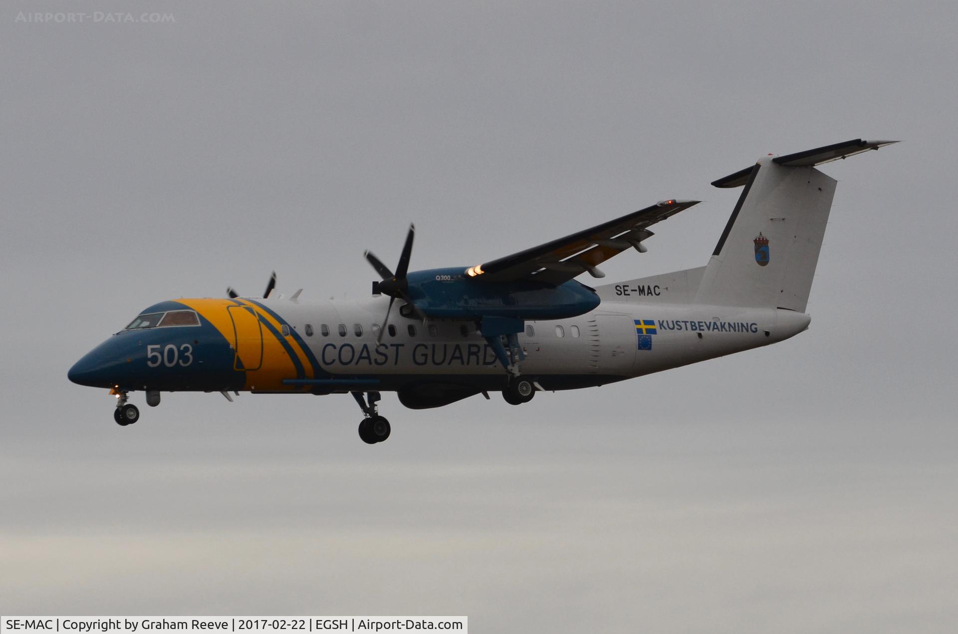 SE-MAC, 2007 De Havilland Canada DHC-8-311AQ Dash 8 C/N 638, Landing at Norwich.