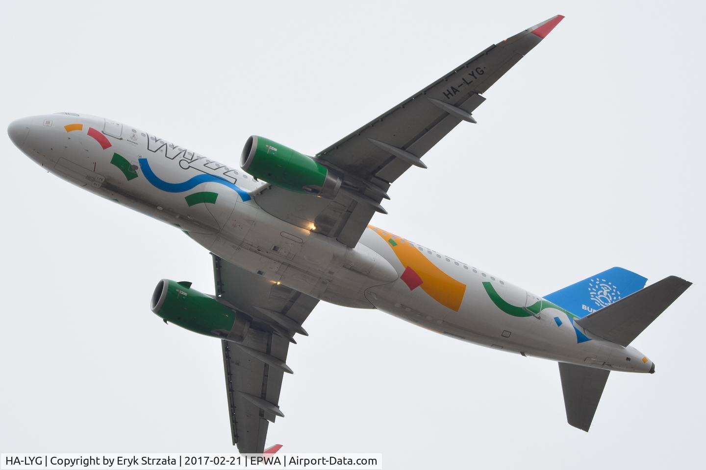 HA-LYG, 2013 Airbus A320-232 C/N 5539, Taking off runway 29.