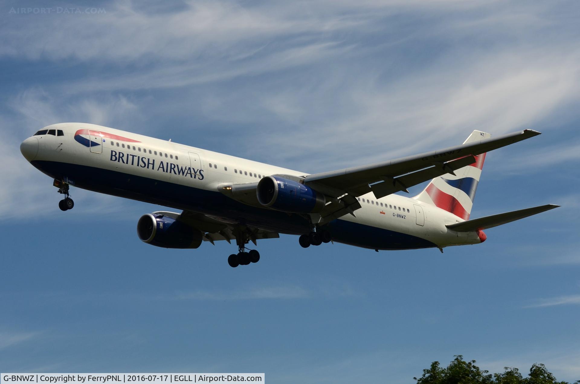 G-BNWZ, 1997 Boeing 767-336/ER C/N 25733, One of only a handfull B763's left in the BA fleet.