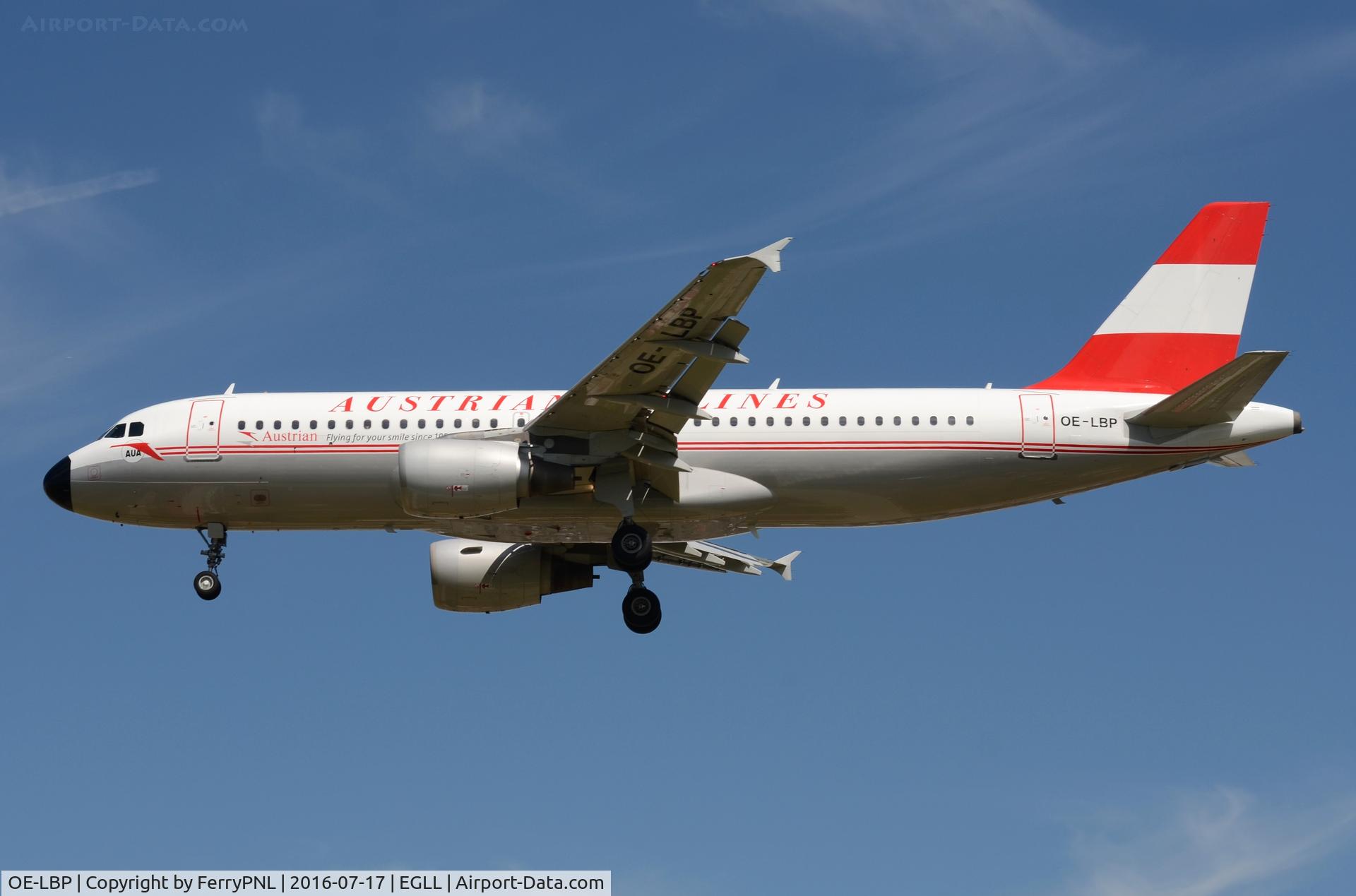 OE-LBP, 1998 Airbus A320-214 C/N 797, Austrian A320 in classic outfit.