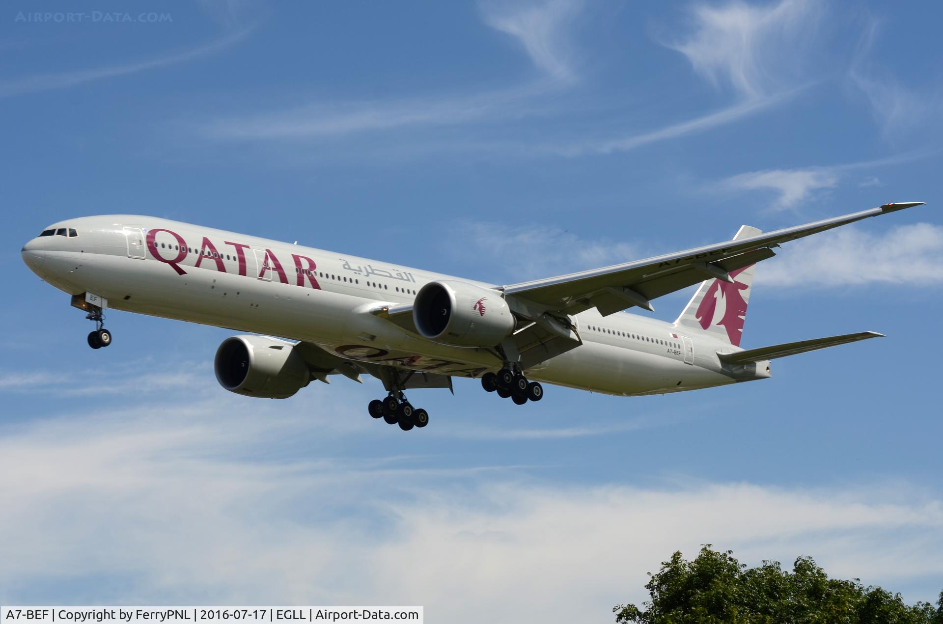 A7-BEF, 2015 Boeing 777-3DZ/ER C/N 60332, Qatar B773 landing in LHR