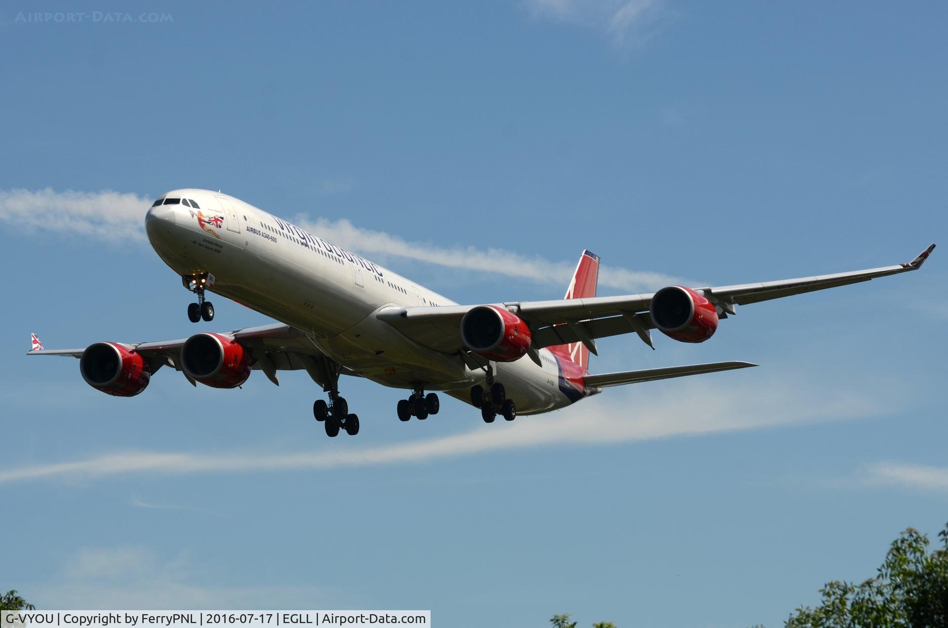 G-VYOU, 2006 Airbus A340-642 C/N 765, Virgin A346 approaching LHR