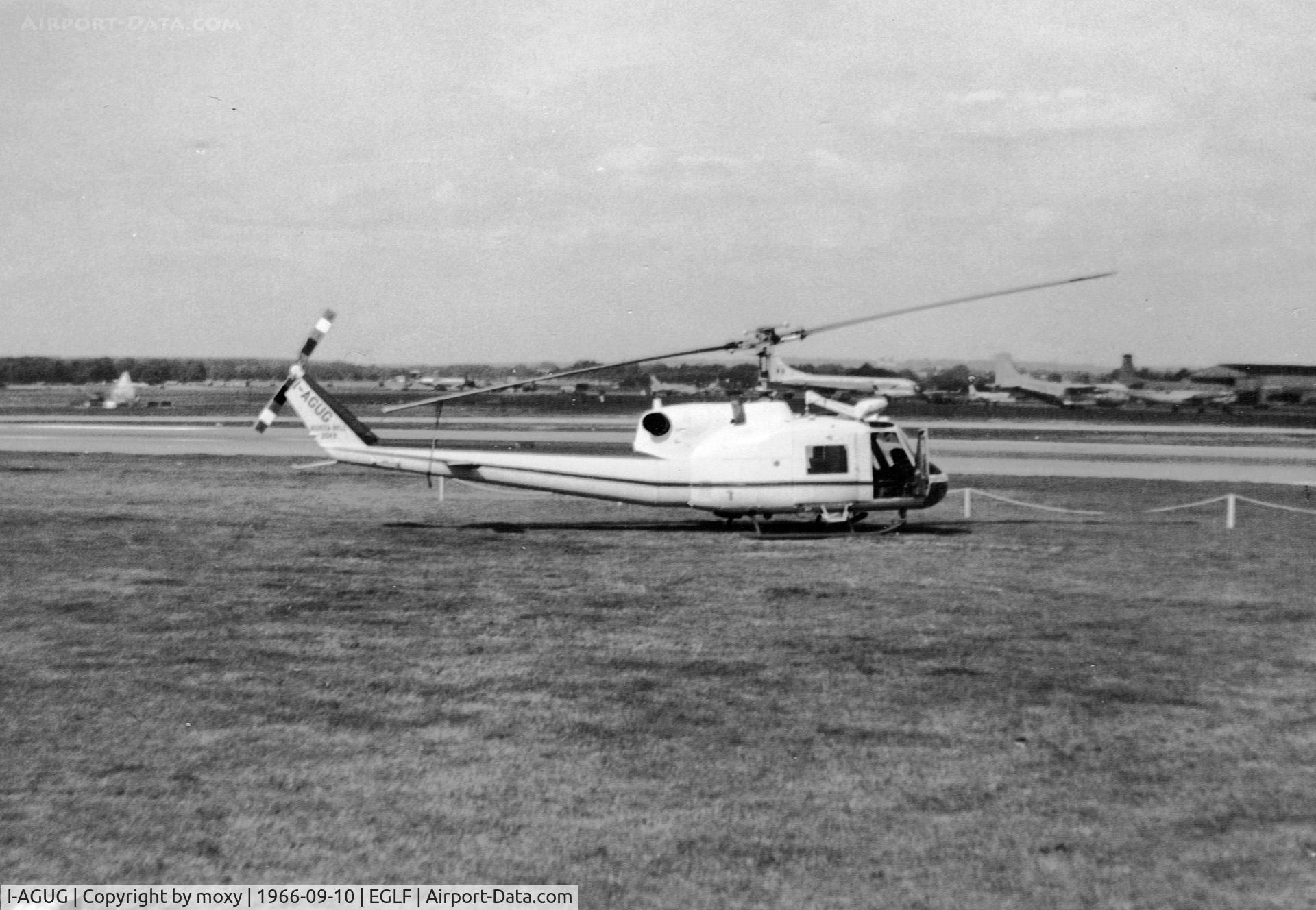 I-AGUG, 1962 Agusta 204B C/N 3002, Poor picture of Agusta Bell 204B at the 1966 Farnborough Air Show.
