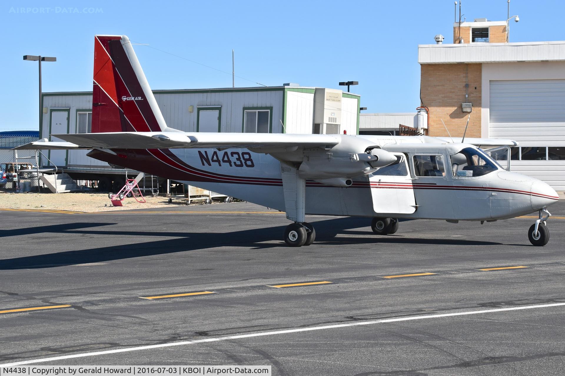 N4438, 1976 Britten-Norman BN-2A-20 Islander C/N 766, Parked on back country (Gate 58) ramp.