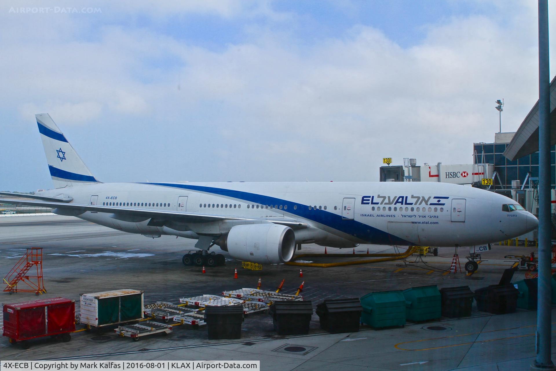4X-ECB, 2001 Boeing 777-258/ER C/N 30832, El AL 4X-ECB (Negev), 2001 Boeing 777-258, at gate 130 KLAX.