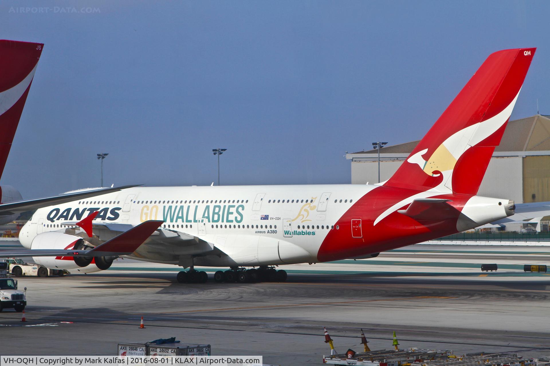 VH-OQH, 2009 Airbus A380-842 C/N 050, Qantas VH-OQH (Reginald Ansett), Airbus A380-842, taxiway Sierra KLAX