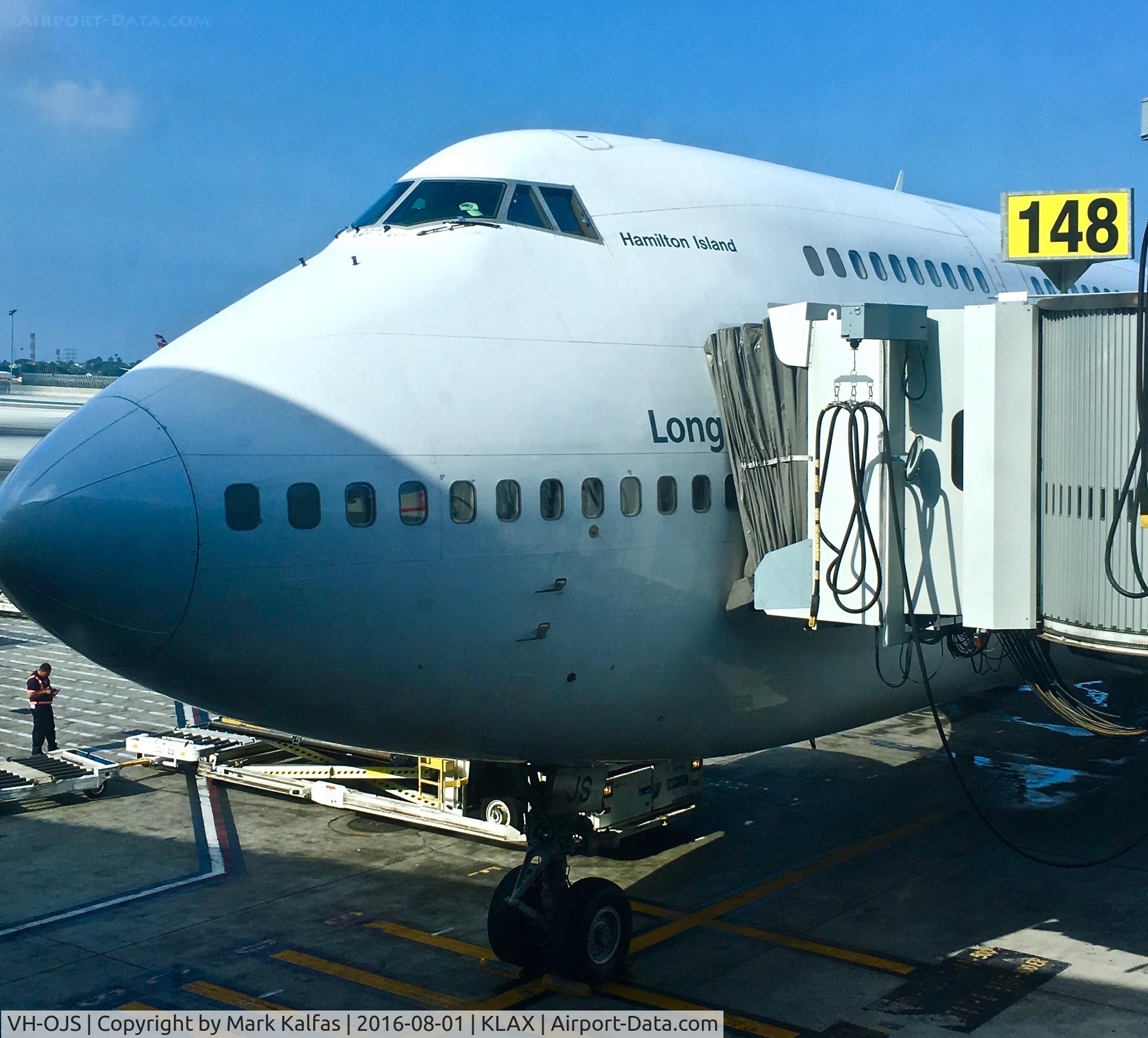 VH-OJS, 1999 Boeing 747-438 C/N 25564, Quotas VH-OJS (Hamilton Island), 1999 Boeing 747-438, at gate 148 KLAX