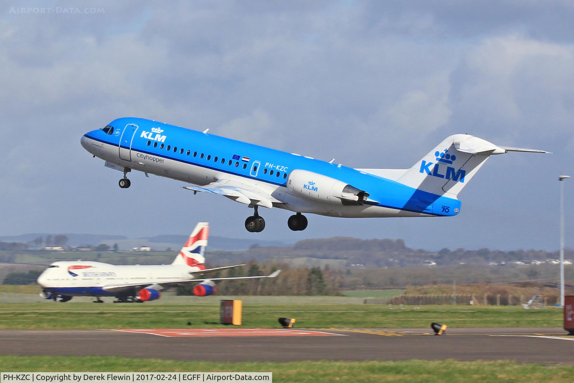 PH-KZC, 1996 Fokker 70 (F-28-0070) C/N 11566, Fokker 70, KLM cityhopper, Amsterdam based, call sign KLM 14N, seen departing runway 30 en-route to Amsterdam