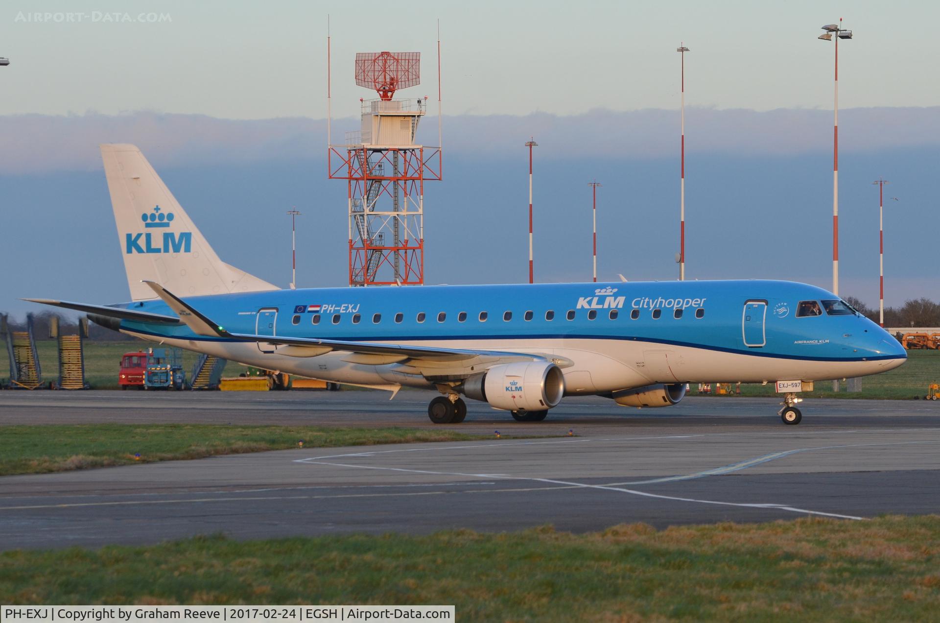 PH-EXJ, 2016 Embraer 175LR (ERJ-170-200LR) C/N 17000597, Just landed at Norwich.