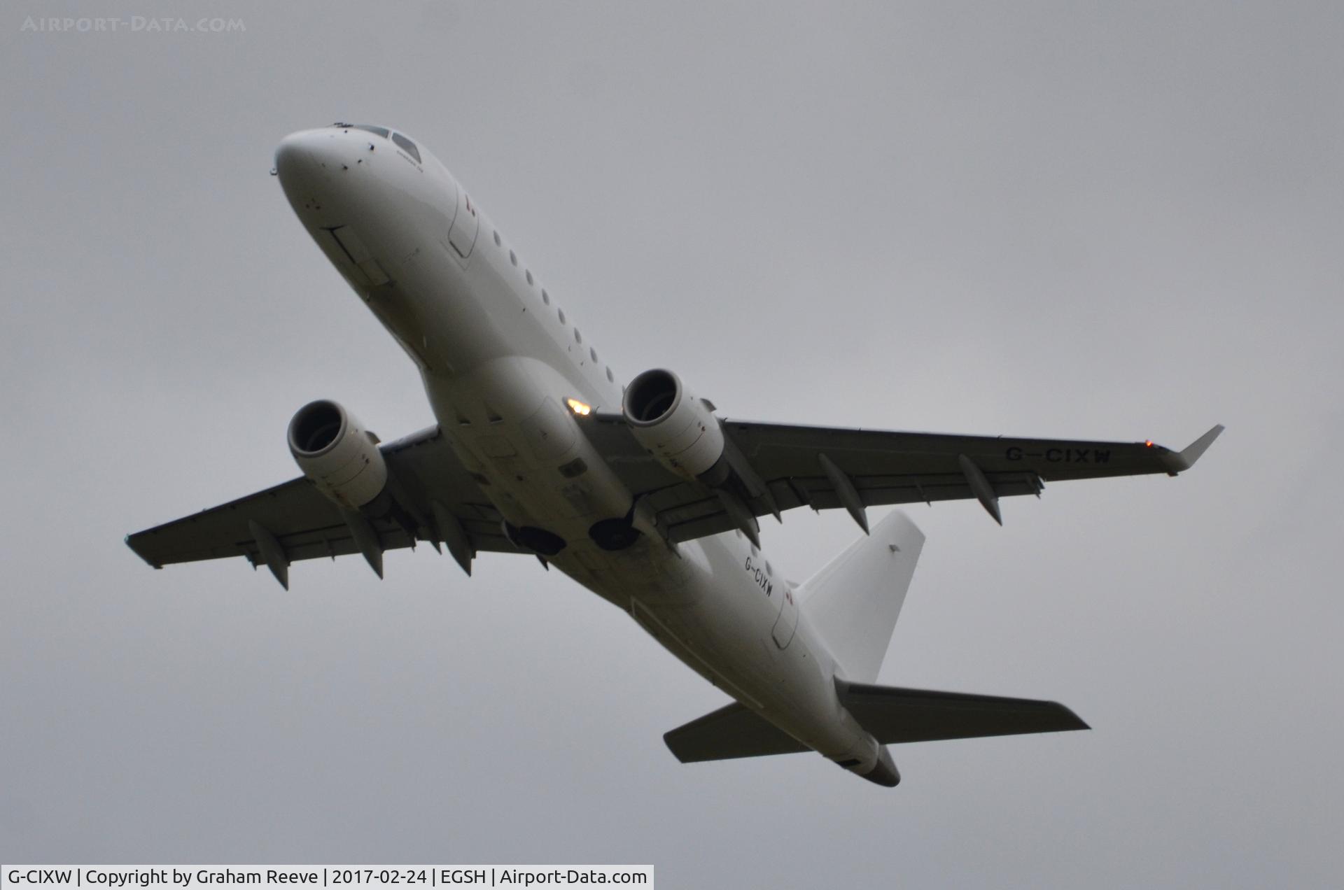G-CIXW, 2008 Embraer 170LR (ERJ-170-100LR) C/N 17000230, Departing from Norwich.