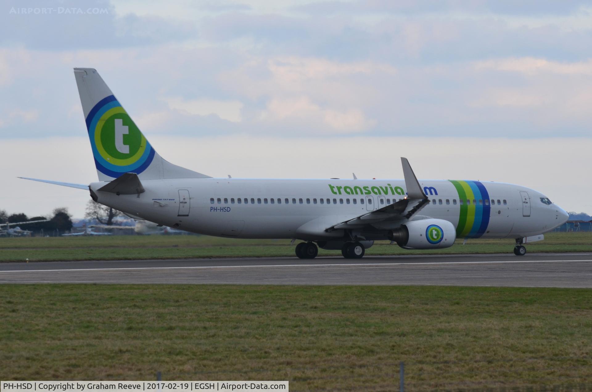 PH-HSD, 2012 Boeing 737-8K2 C/N 39260, Just landed at Norwich.