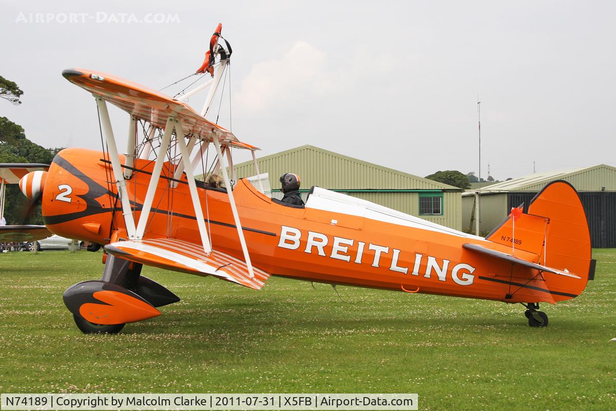 N74189, 1941 Boeing PT-17/R985 Kaydet (A75N1) C/N 75-717, Boeing PT-17/R985, Fishburn Airfield UK, July 31st 2011.