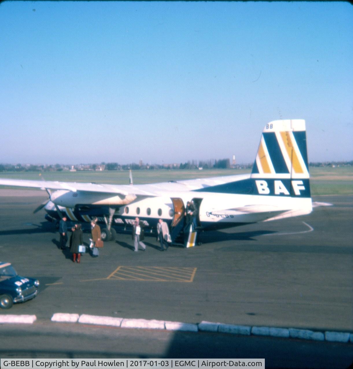 G-BEBB, 1965 Handley Page HPR-7 Herald 214 C/N 186, At Southend Airport February 1977