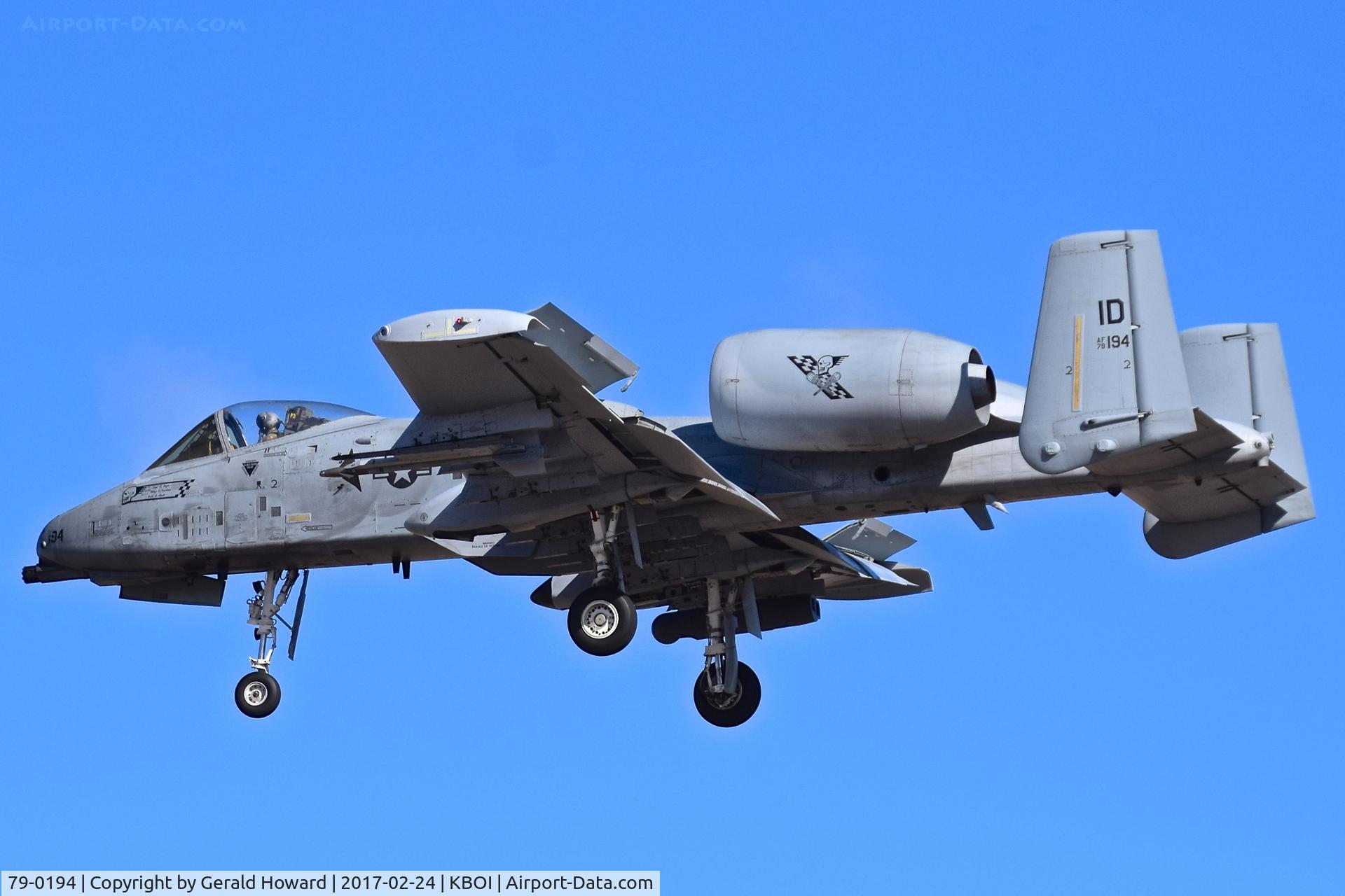 79-0194, 1979 Fairchild Republic A-10C Thunderbolt II C/N A10-0458, Landing RWY 28L.  190th Fighter Sq., 124th Fighter Wing, Idaho ANG.