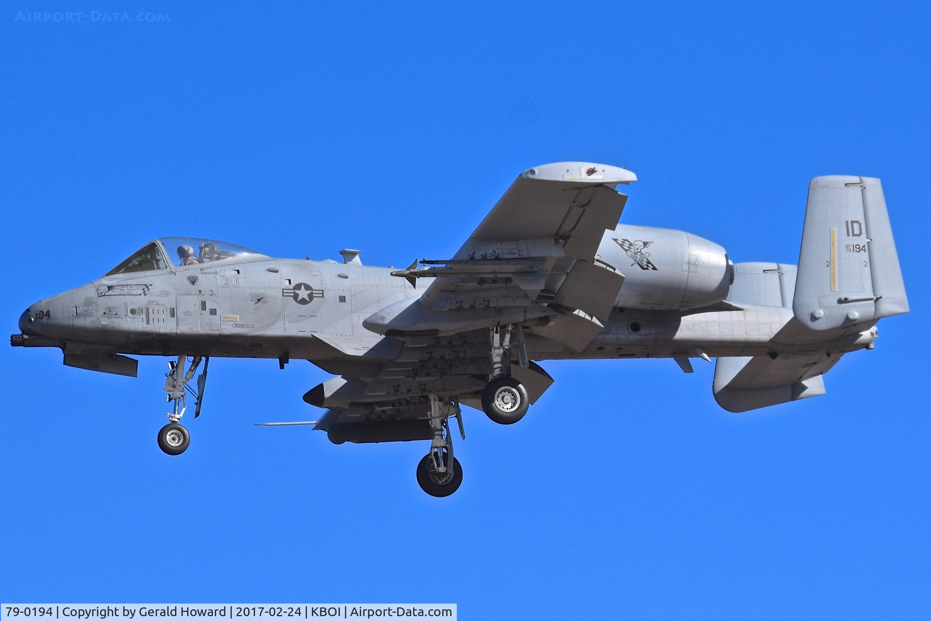 79-0194, 1979 Fairchild Republic A-10C Thunderbolt II C/N A10-0458, On approach for RWY 28L.  190th Fighter Sq., 124th Fighter Wing, Idaho ANG.