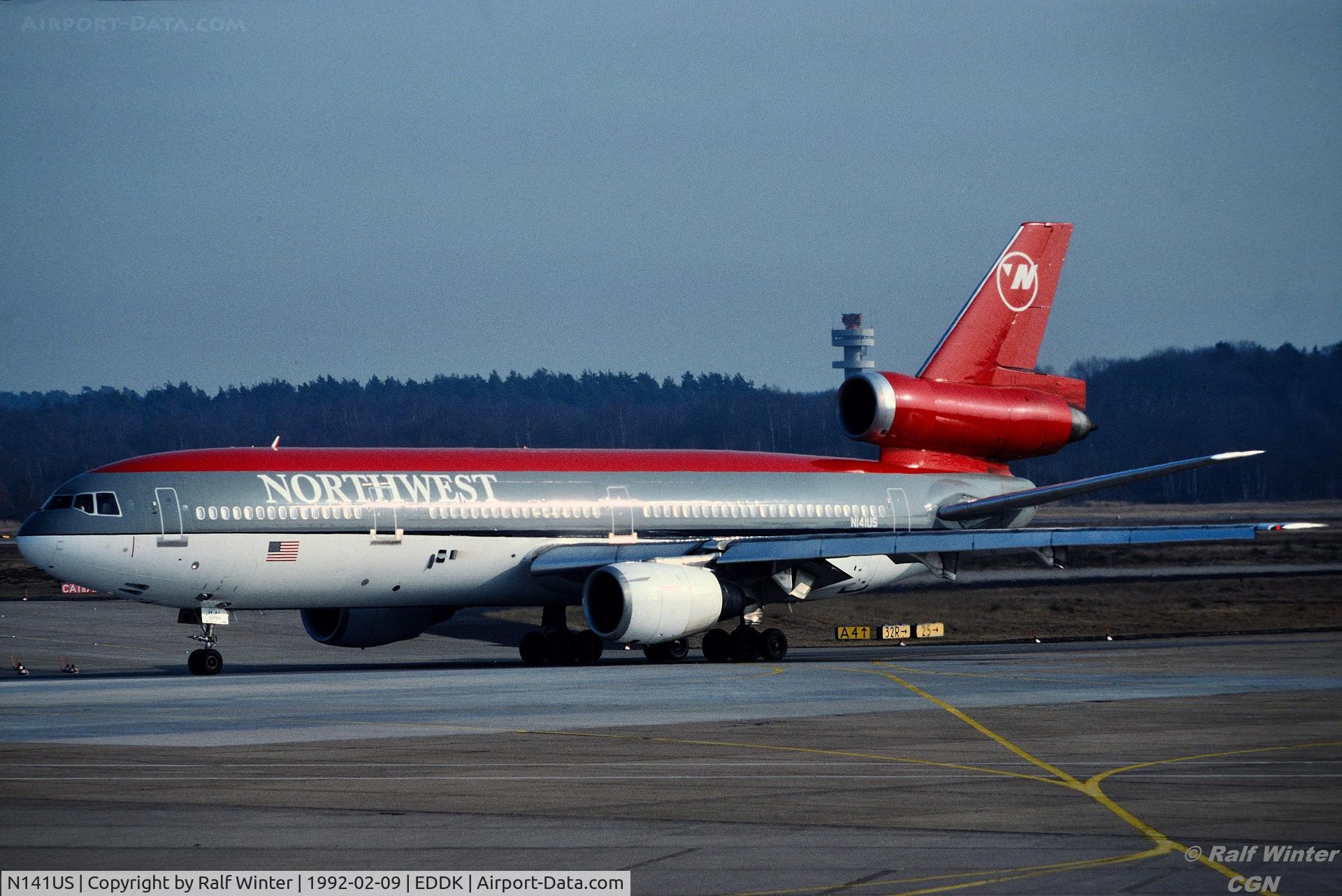 N141US, 1972 Douglas DC-10-40 C/N 46750, McDonnell Douglas DC10-40 - Northwest Airlines - N141US - 09.02.1992 - CGN