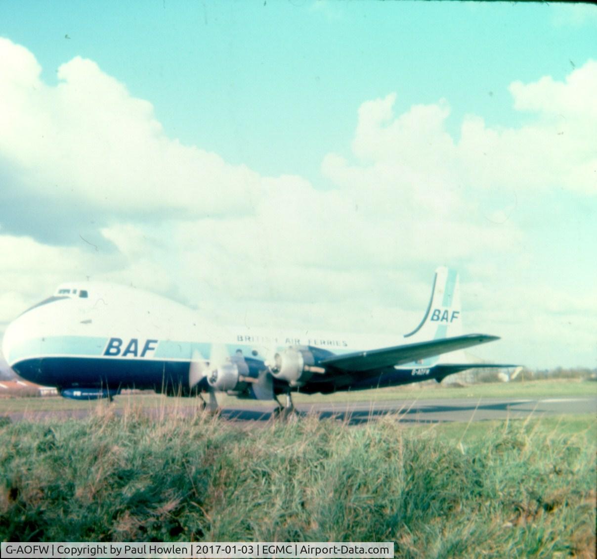 G-AOFW, Aviation Traders ATL-98 Carvair C/N 10351/ATL98/12, G-AOFW back-tracking runway 06 , Southend Airport, February 1977