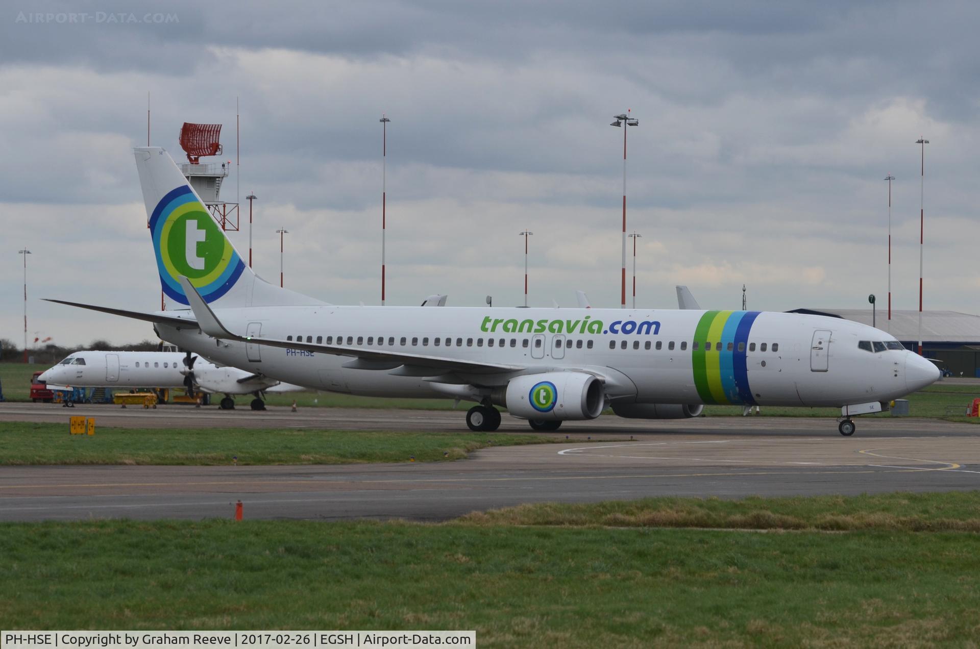PH-HSE, 2011 Boeing 737-8K2 C/N 39259, Just landed at Norwich.