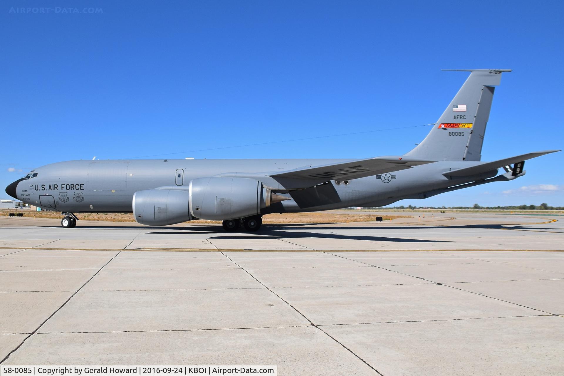 58-0085, 1959 Boeing KC-135R Stratotanker C/N 17830, Taxi on Kilo.  912th Air Refueling Sq., 452nd Air Mobility Wing, March AFB, CA.