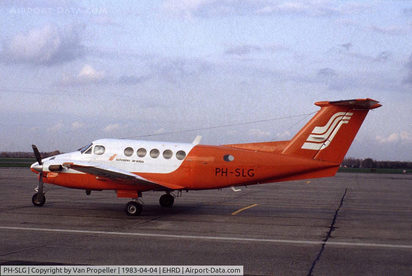 PH-SLG, 1978 Beech 200 Super King Air C/N BB-397, Beechcraft Super King Air 200 of Schreiner Airways on the platform of Rotterdam Zestienhoven airport, the Netherlands, 1983
