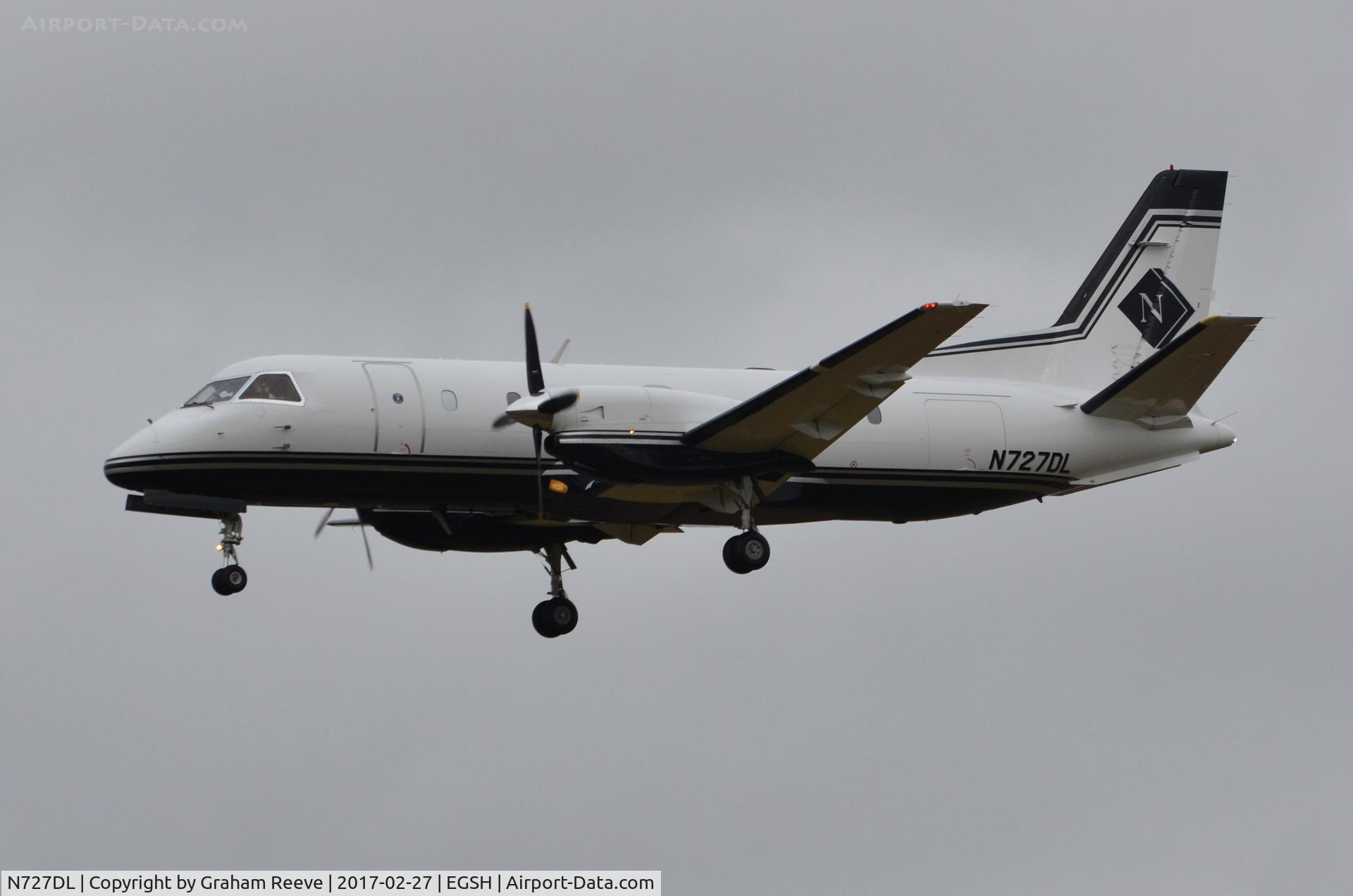 N727DL, 1985 Saab-Fairchild SF340A C/N 340A-036, Landing at Norwich.