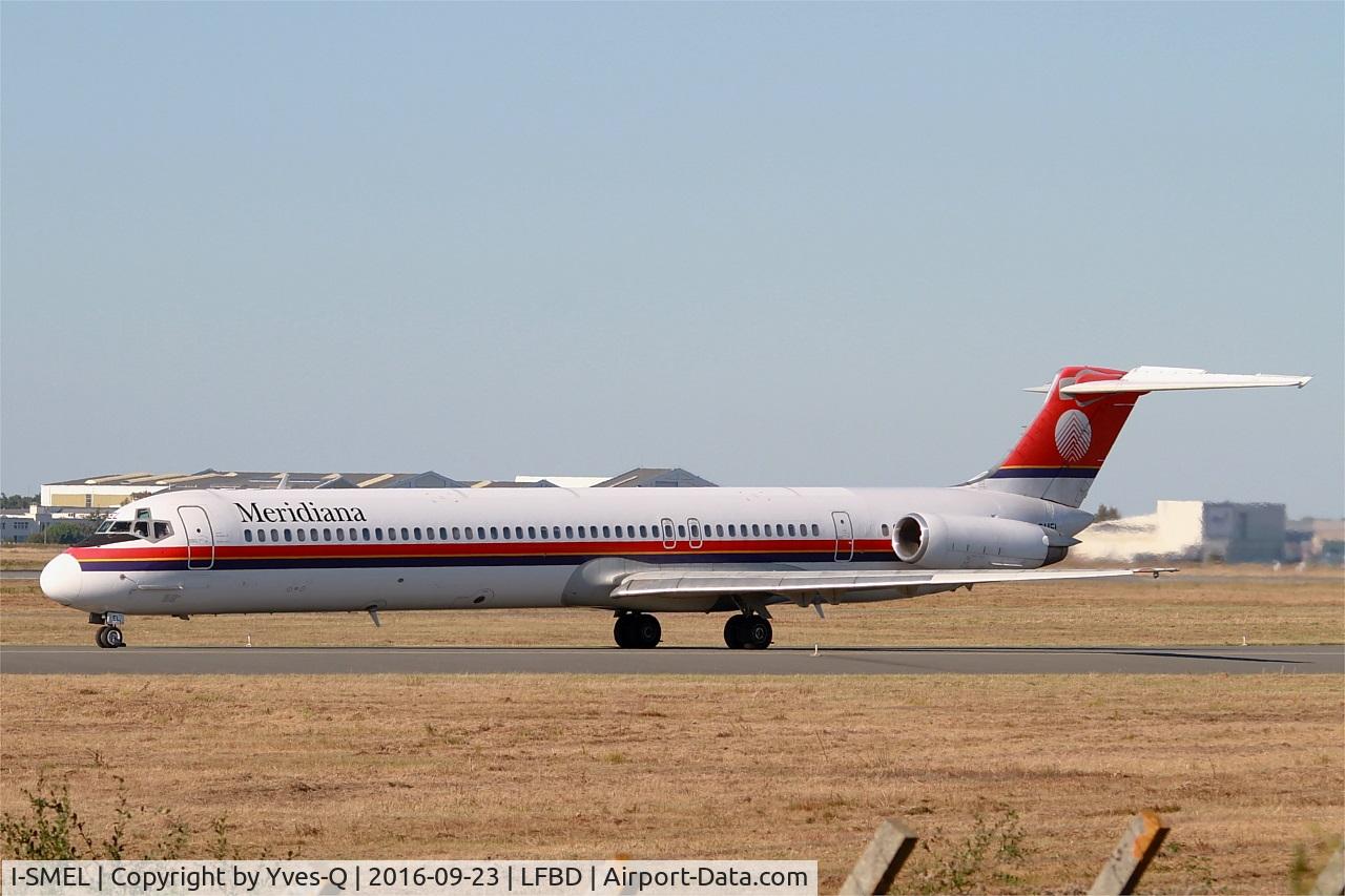 I-SMEL, 1984 McDonnell Douglas MD-82 (DC-9-82) C/N 49247, McDonnell Douglas MD-82, Taxiing to holding point Delta rwy 05, Bordeaux Mérignac airport (LFBD-BOD)