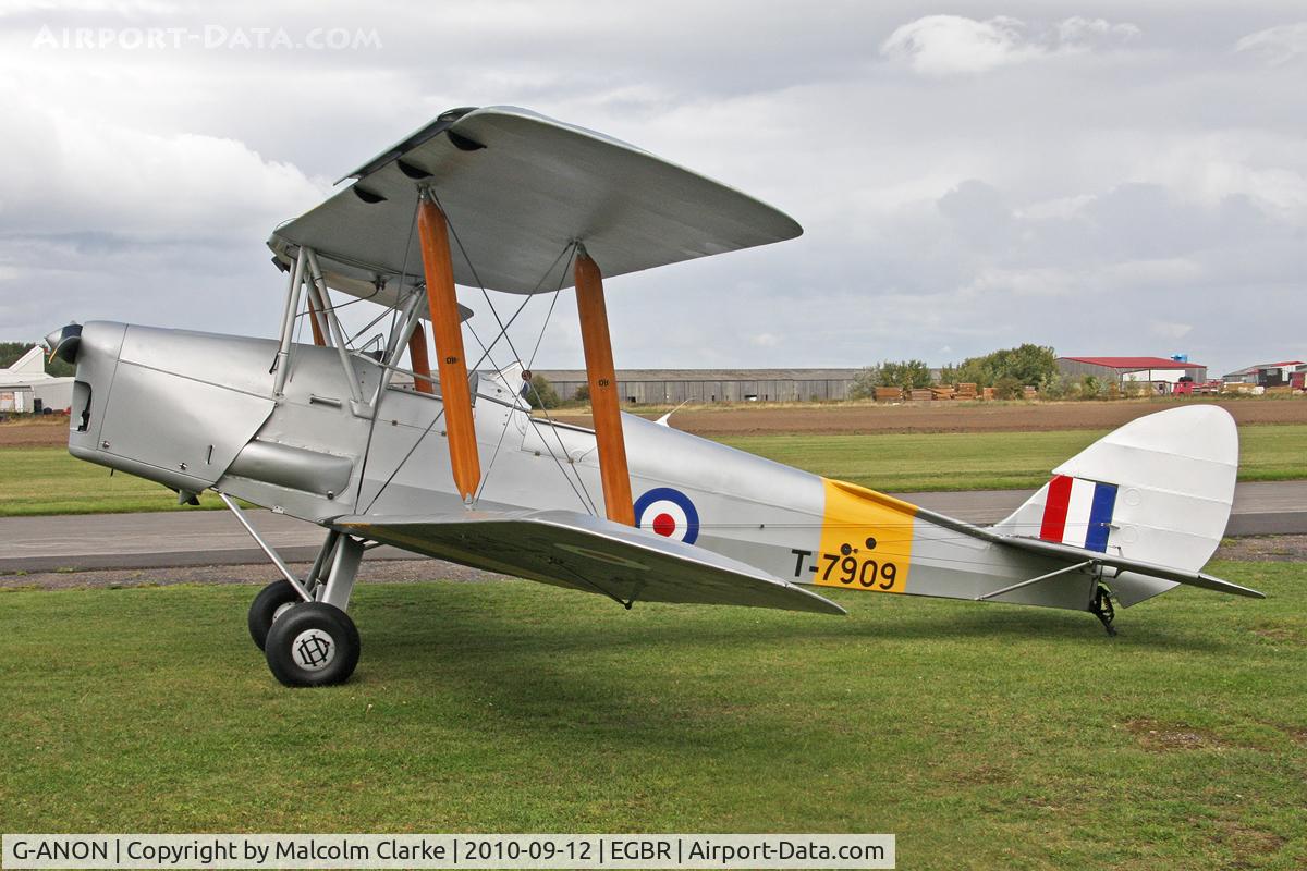 G-ANON, 1941 De Havilland DH-82A Tiger Moth II C/N 84270, De Havilland DH-82A Tiger Moth at Breighton Airfield's Helicopter Fly-In, September 12th 2010.